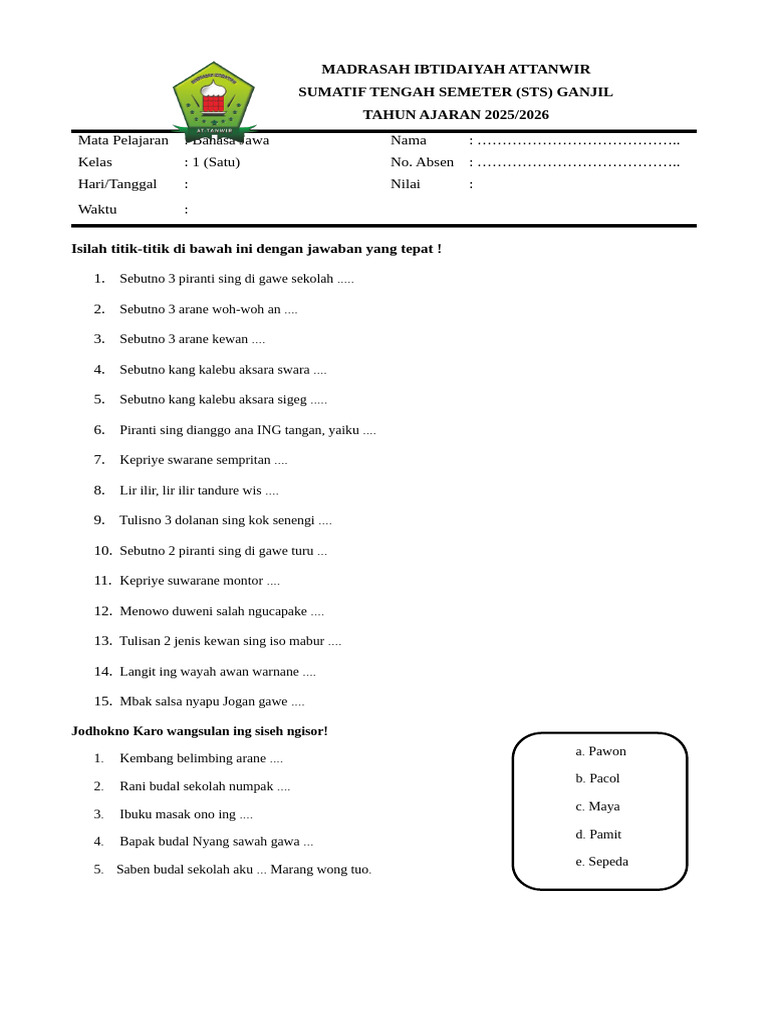 Bahasa Jawa Kelas 1 PDF