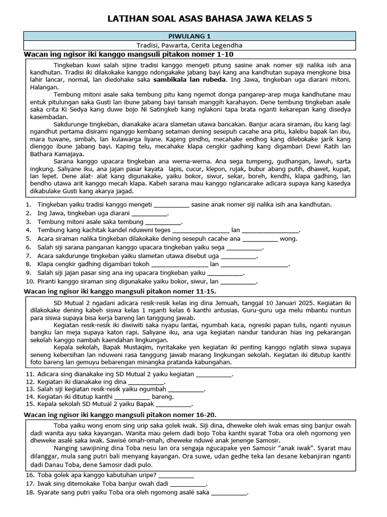 Ternyata Ini Kunci Jawaban Soal Bahasa Jawa Kelas 5 Semester 1 yang Wajib Diketahui