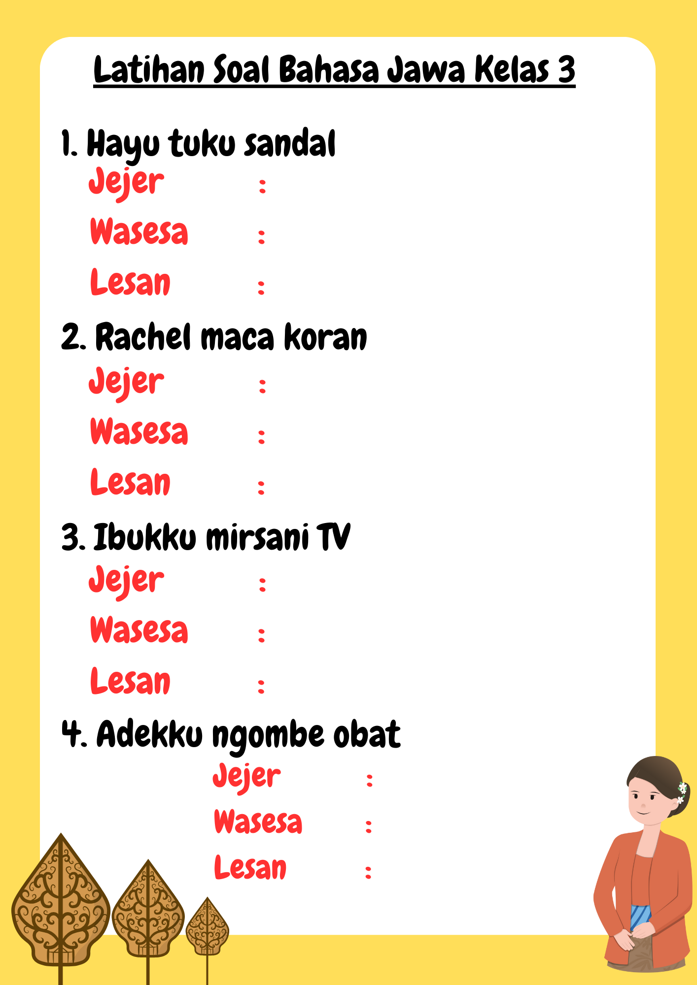 Latihan Soal Jejer Wasesa Lesan Bahasa jawa Geguritan basa jawa Latihan Soal Jejer Wasesa Lesan Bahasa jawa Geguritan basa jawa