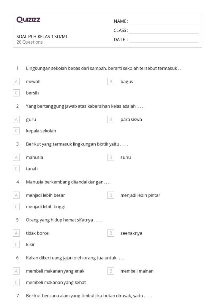 Akhirnya Tersedia! 5 Soal PLH Kelas 1 SD Siap Cetak untuk Belajar Efektif