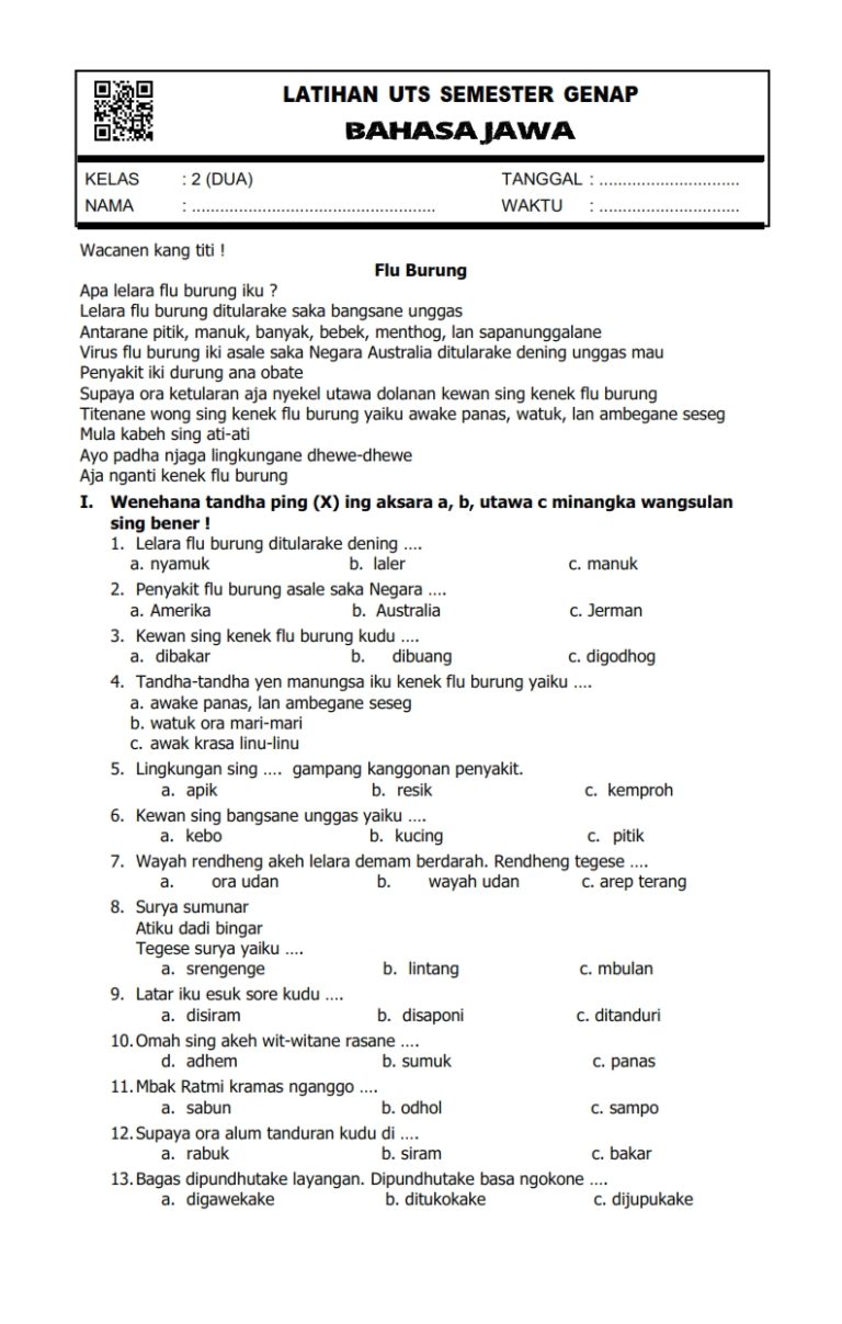 7 Contoh Soal Bahasa Jawa Kelas 10 Semester 2 Beserta Jawabannya yang Wajib Kamu Pelajari Sebelum Ulangan 7 Contoh Soal Bahasa Jawa Kelas 10 Semester 2 Beserta Jawabannya yang Wajib Kamu Pelajari Sebelum Ulangan