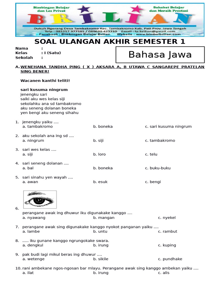 Akhirnya Terungkap 15 Contoh Soal Bahasa Jawa Kelas 1 SD Semester 2 UKK yang Wajib Dikuasai Sebelum Ujian