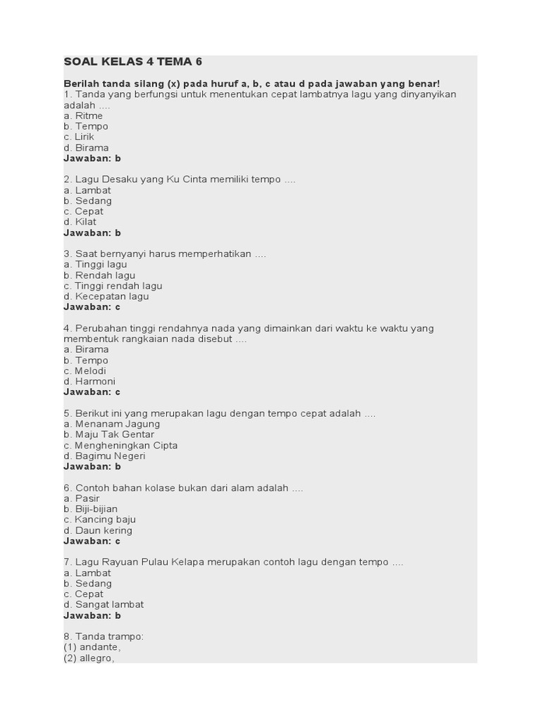 Kumpulan Soal Tema 6 SD Kelas 4 Pilihan Ganda Terlengkap untuk Persiapan Ujian 2026 yang Wajib Dikuasai