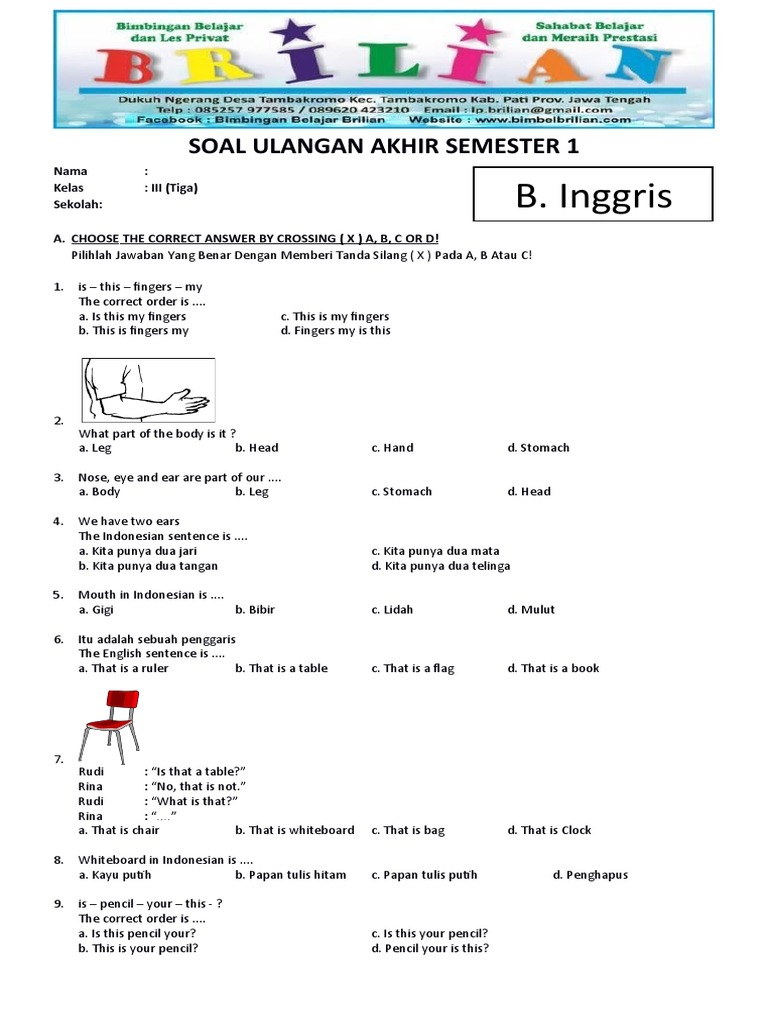 Terbukti! 7 Contoh Soal Mid Semester 1 Bahasa Inggris Kelas 3 SD Bikin Nilai Naik