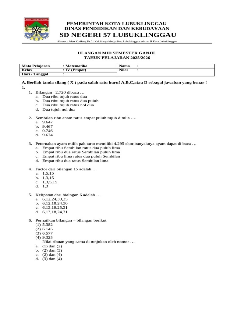 7 Contoh Soal Mid Semester 1 Kelas 4 K13 yang Membantu Siswa Kuasai Materi Tahun 2026