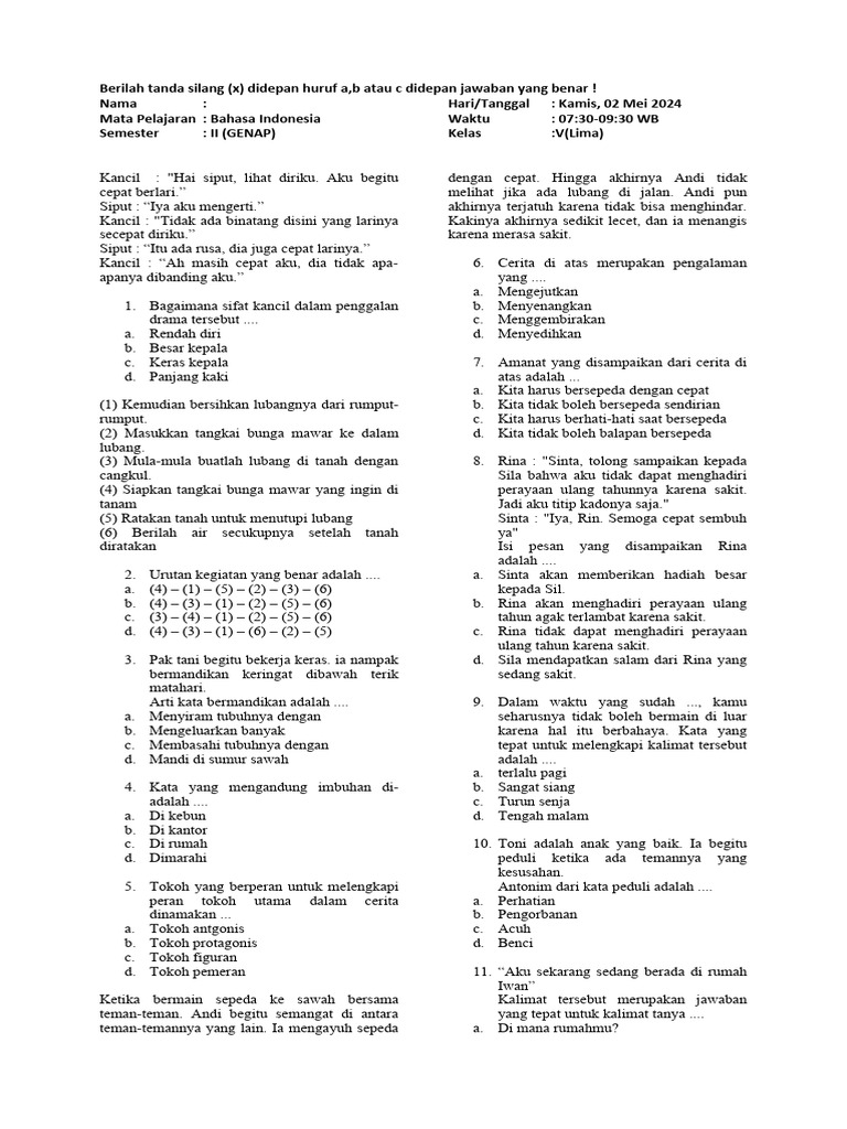 Rahasia Skor Tinggi Kerjakan Soal Bahasa Indonesia Kelas 5 SD Tema 2 Subtema 3 Ini