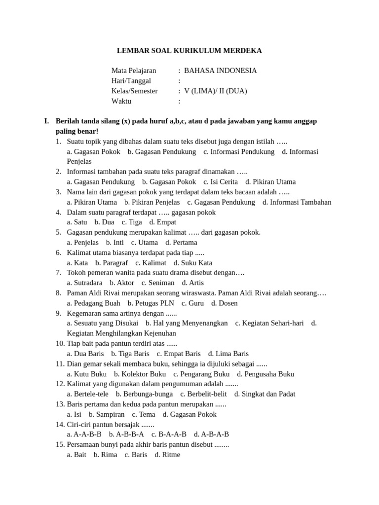 Wajib Tahu! Bocoran Soal Bahasa Indonesia Kelas 5 Semester 2 Beserta Kunci Jawaban Wajib Tahu! Bocoran Soal Bahasa Indonesia Kelas 5 Semester 2 Beserta Kunci Jawaban